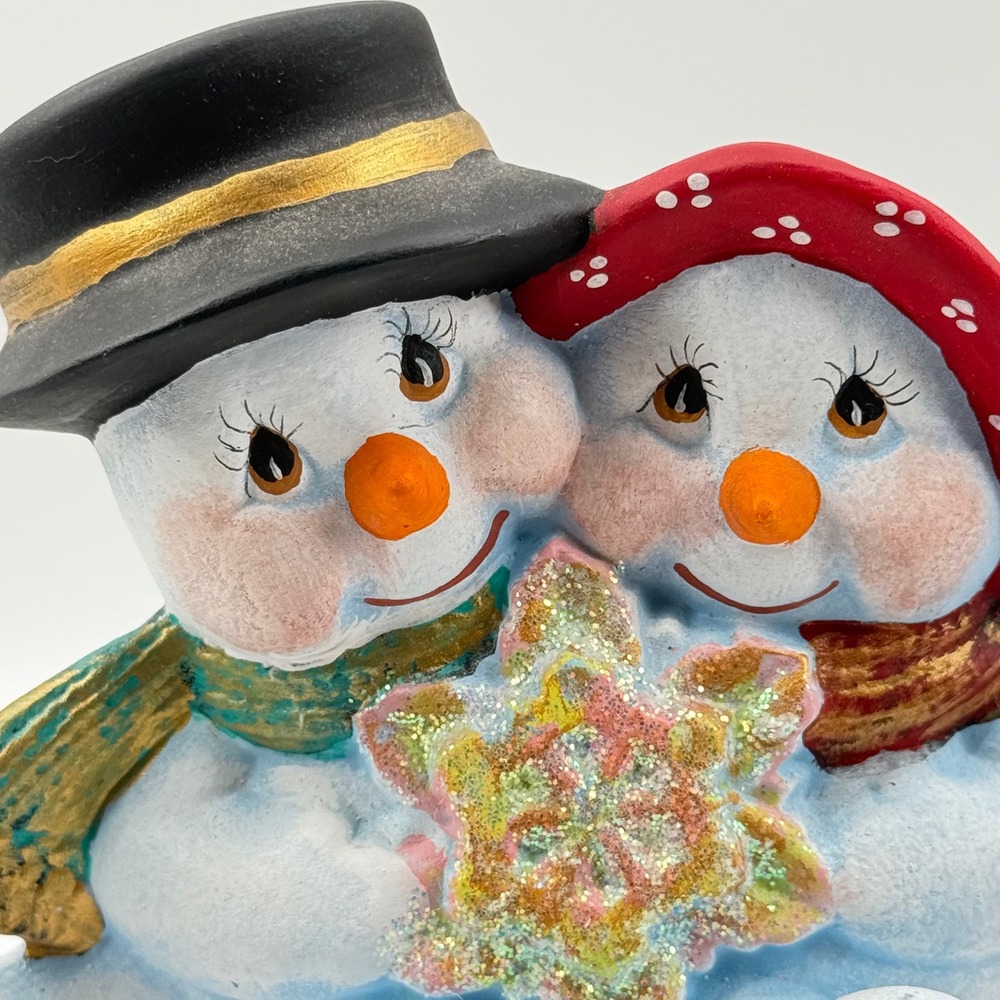 Vintage Snowman Couple Figurine Snowflake Christmas Decor Holiday Handpainted
